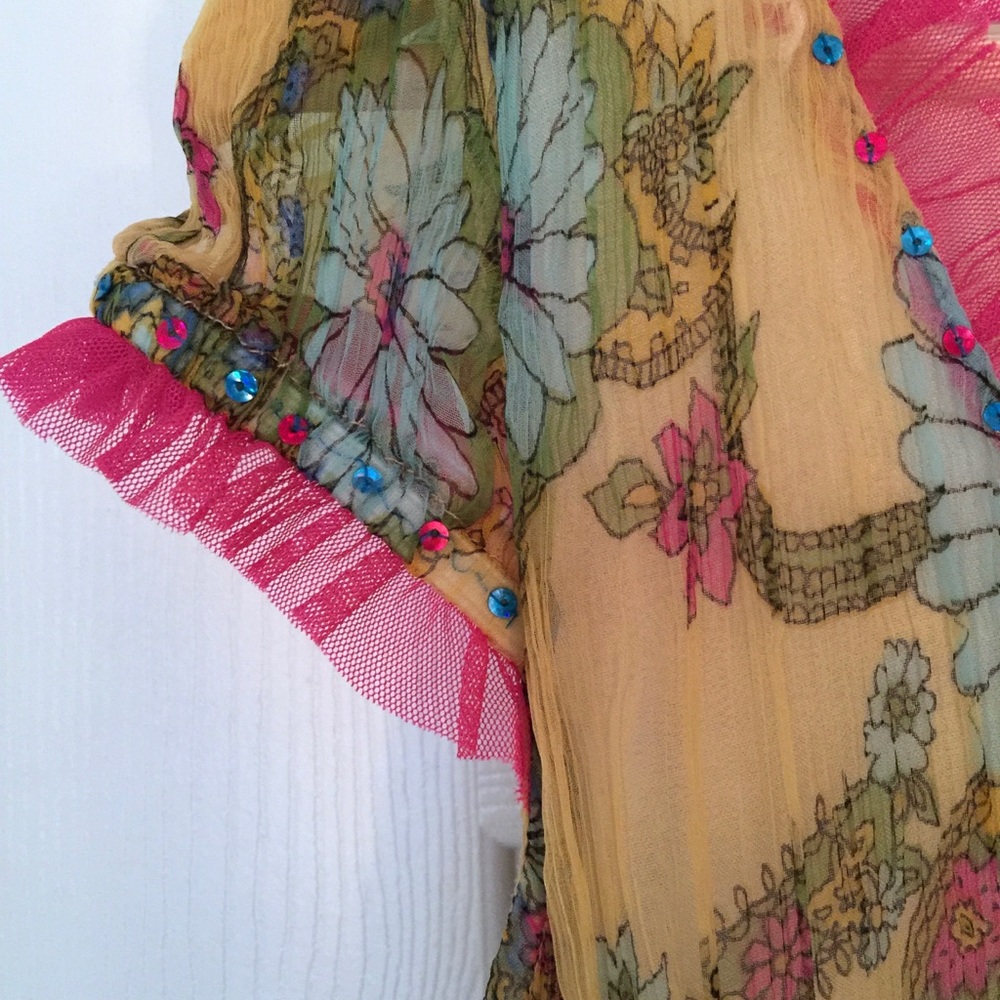 Colorful Floral Dress with Tulle Trim - Picture 3 of 4